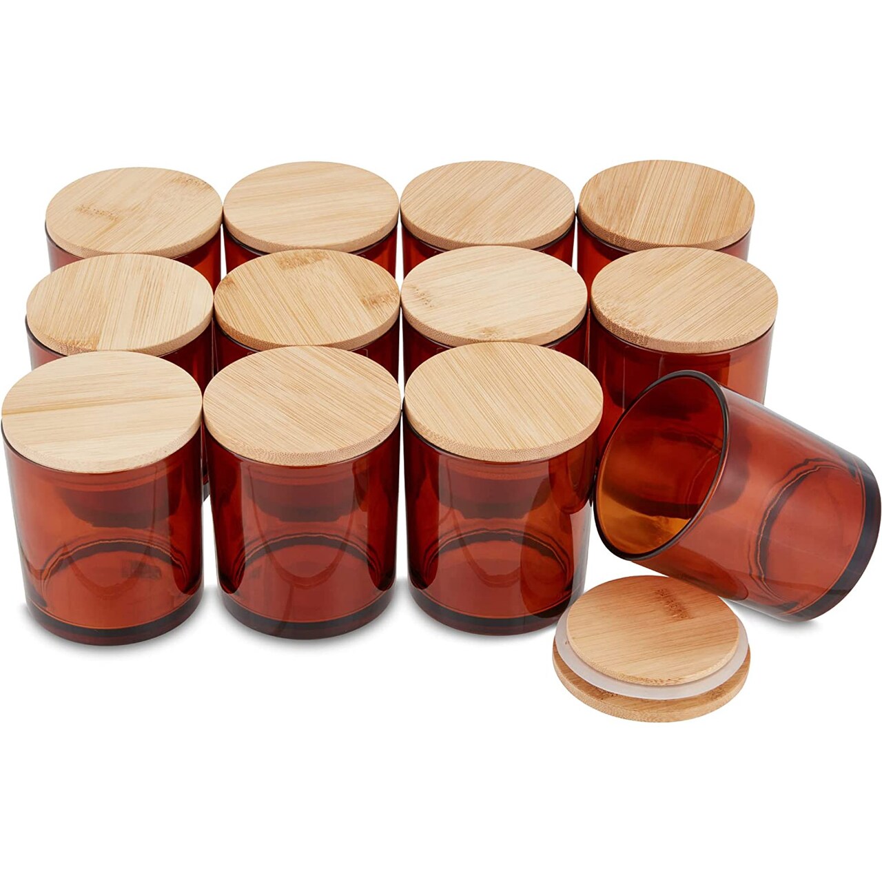 Pavelle 10 oz. Clear Glass Candle Jars w/Bamboo Lids for Candle Making
